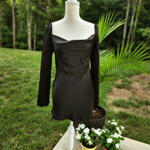 Princess Polly Black Silk Goth Witchy Satin Slip mini Dress